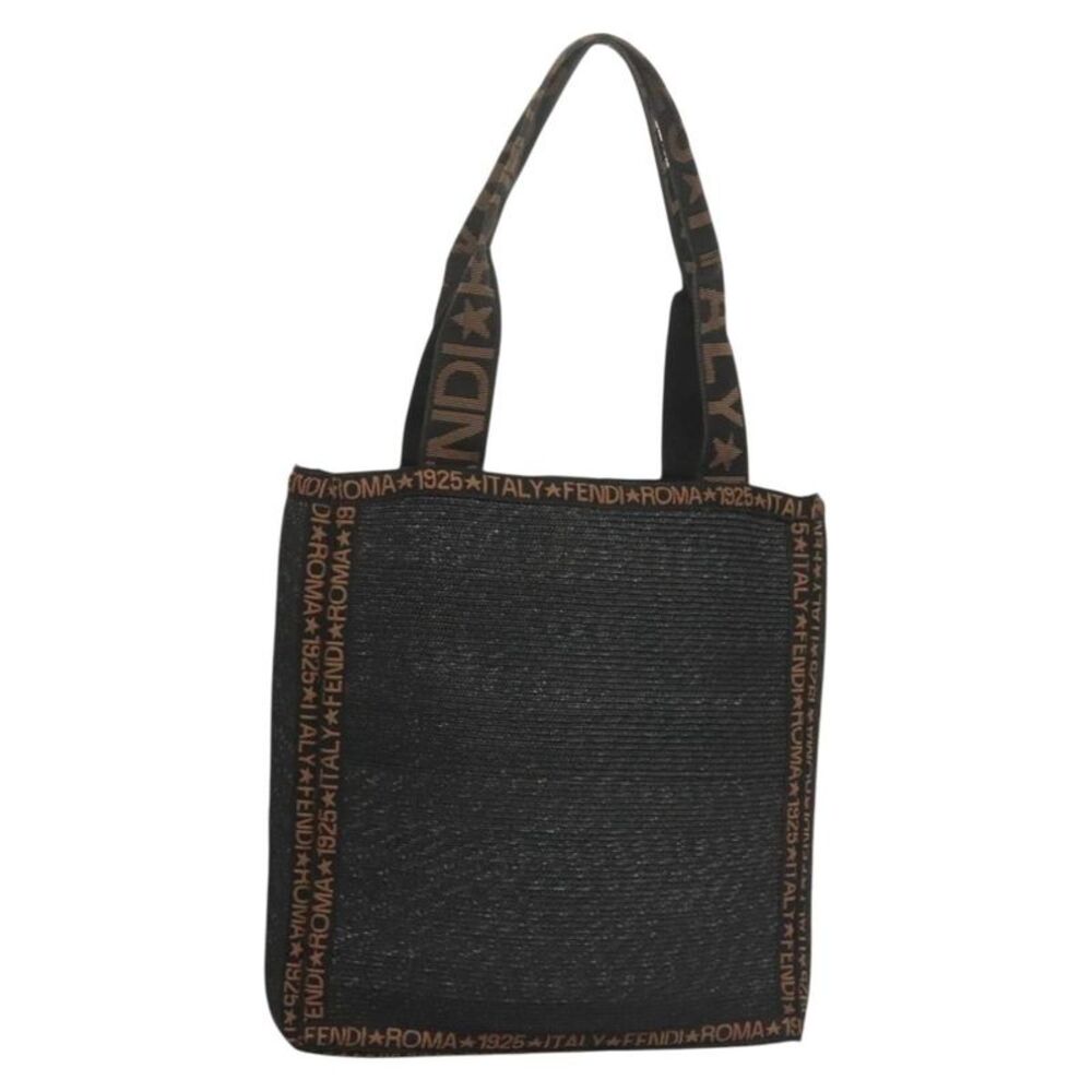 Fendi Zucca Tote Straw Black Wood Tote Bag Bag